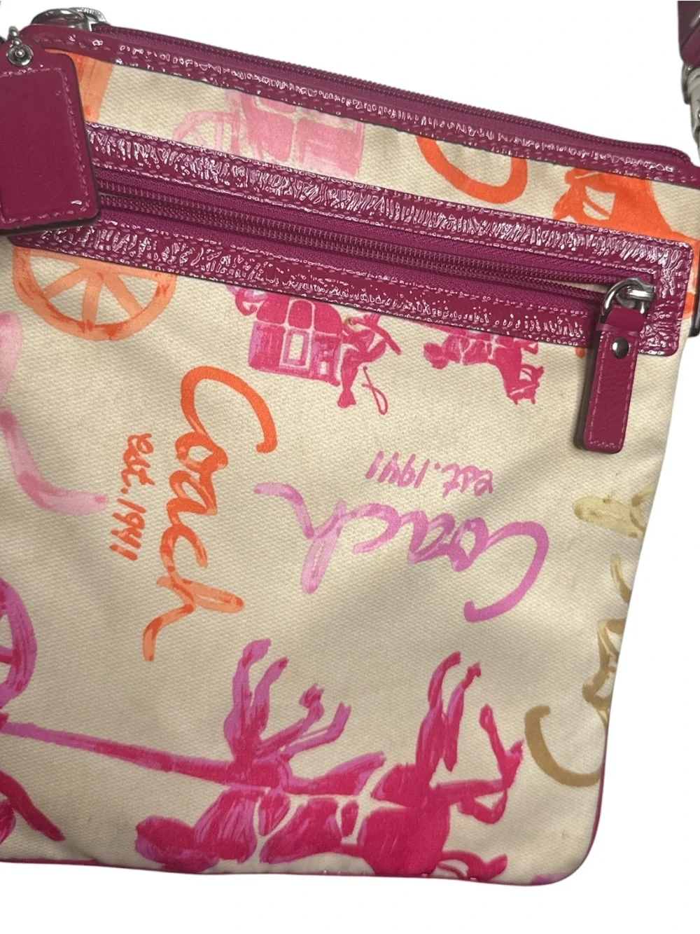 Coach Canvas Crossbody in Cream with Pink & Orange Print